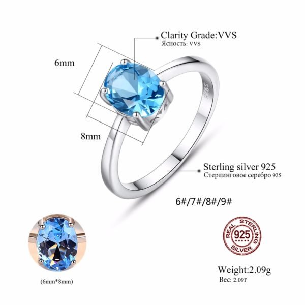 CZCITY Natural Solitaire Sky Blue Oval Topaz Stone Sterling Silver Ring For Women Fashion S925 Fine Jewelry Finger Band Rings - Image 3