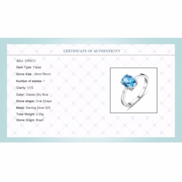 CZCITY Natural Solitaire Sky Blue Oval Topaz Stone Sterling Silver Ring For Women Fashion S925 Fine Jewelry Finger Band Rings - Image 6