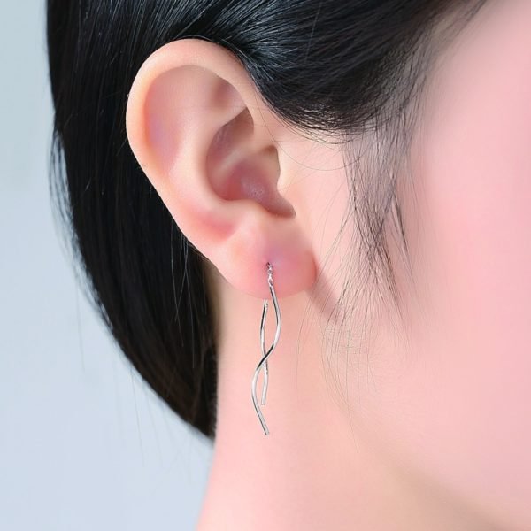 CZCITY New Arrival Trendy Pure Silver Wavy Long Chain Minimalist Link Dangle Earrings For Women 925 Sterling Silver Brincos - Image 3