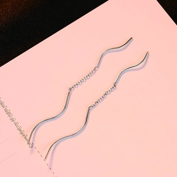 CZCITY New Arrival Trendy Pure Silver Wavy Long Chain Minimalist Link Dangle Earrings For Women 925 Sterling Silver Brincos - Image 4