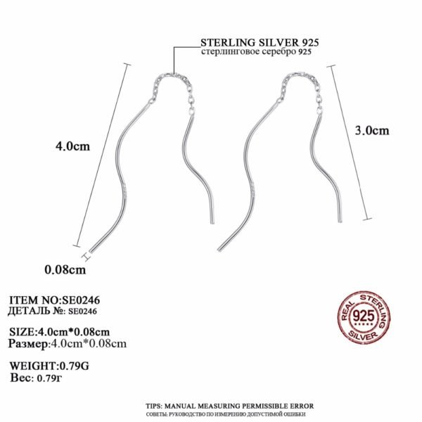 CZCITY New Arrival Trendy Pure Silver Wavy Long Chain Minimalist Link Dangle Earrings For Women 925 Sterling Silver Brincos - Image 6
