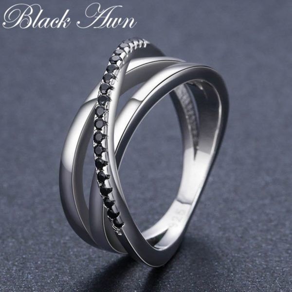 Classic 3.9g 925 Sterling Silver Fine Jewelry Baguet Row Engagement Black Spinel Wedding Rings for Women Bijoux Femme G006 - Image 3
