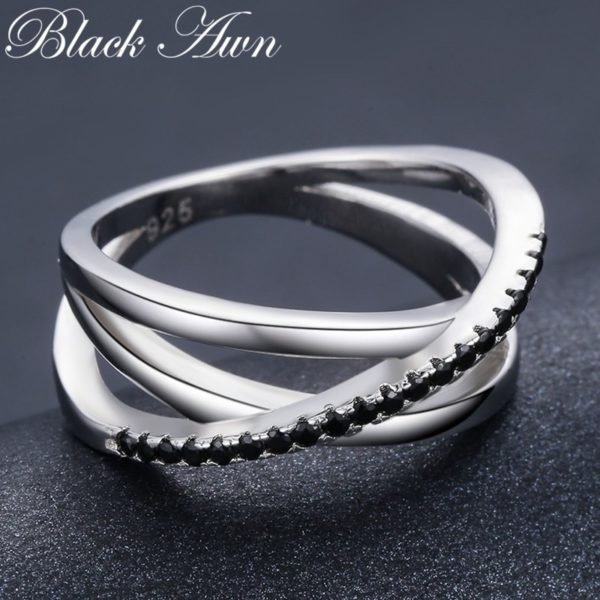 Classic 3.9g 925 Sterling Silver Fine Jewelry Baguet Row Engagement Black Spinel Wedding Rings for Women Bijoux Femme G006 - Image 4