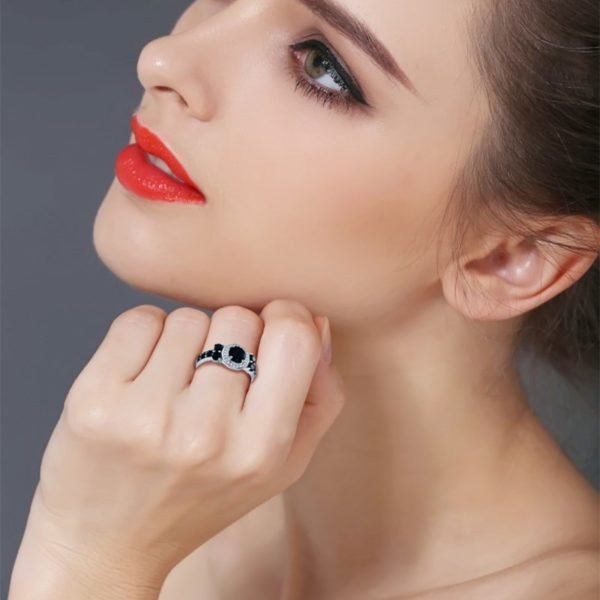 Cute 3.4g 925 Sterling Silver Fine Jewelry Round Bague Black Spinel Wedding Rings for Women Girl Party Gift C470 - Image 2