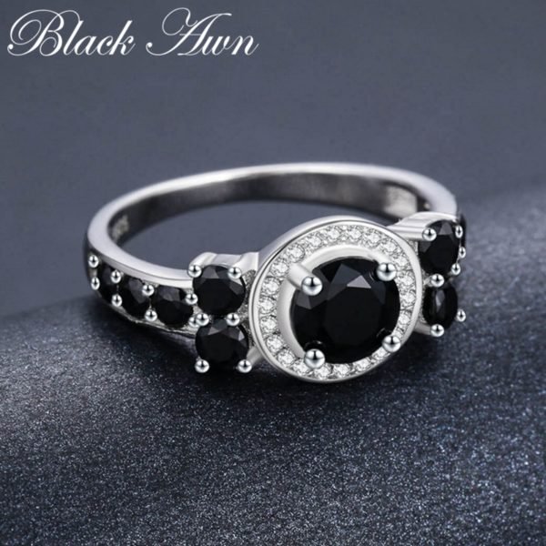 Cute 3.4g 925 Sterling Silver Fine Jewelry Round Bague Black Spinel Wedding Rings for Women Girl Party Gift C470 - Image 4