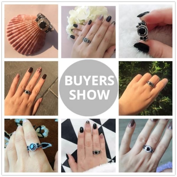 Cute 3.4g 925 Sterling Silver Fine Jewelry Round Bague Black Spinel Wedding Rings for Women Girl Party Gift C470 - Image 6