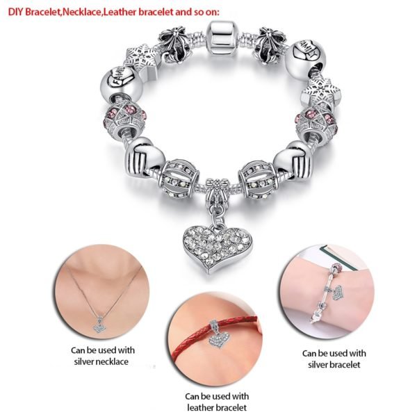 ELESHE Luxury Brand Women Bracelet 925 Unique Silver Crystal Charm Bracelet for Women DIY Beads Bracelets & Bangles Jewelry Gift - Image 2