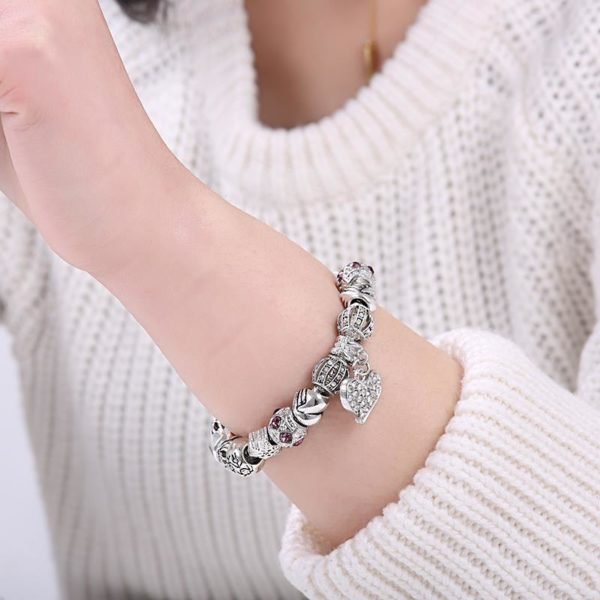 ELESHE Luxury Brand Women Bracelet 925 Unique Silver Crystal Charm Bracelet for Women DIY Beads Bracelets & Bangles Jewelry Gift - Image 4