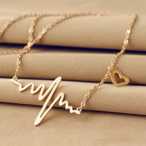 Ecg Necklace Love Shaped Titanium Steel Heartbeat Lockbone Chain Heart Pendant Necklace Female Retro Necklace Jewelry Accessorie