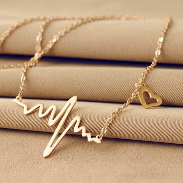 Ecg Necklace Love Shaped Titanium Steel Heartbeat Lockbone Chain Heart Pendant Necklace Female Retro Necklace Jewelry Accessorie