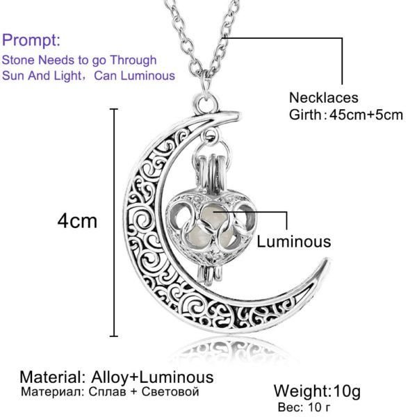FAMSHIN 2019 New Hot Moon Glowing Necklace,Gem Charm Jewelry,Silver Plated,Women Halloween Hollow Luminous Stone Necklace Gifts - Image 3