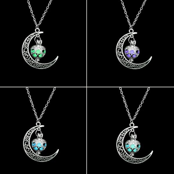 FAMSHIN 2019 New Hot Moon Glowing Necklace,Gem Charm Jewelry,Silver Plated,Women Halloween Hollow Luminous Stone Necklace Gifts - Image 5