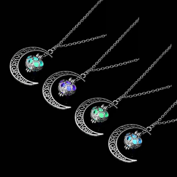 FAMSHIN 2019 New Hot Moon Glowing Necklace,Gem Charm Jewelry,Silver Plated,Women Halloween Hollow Luminous Stone Necklace Gifts - Image 6