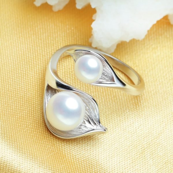 FENASY freshwater natural Double Pearl Ring for women,bohemia Fashion Statement Cocktail S925 Sterling silver leaf Ring 2018 New - Image 2