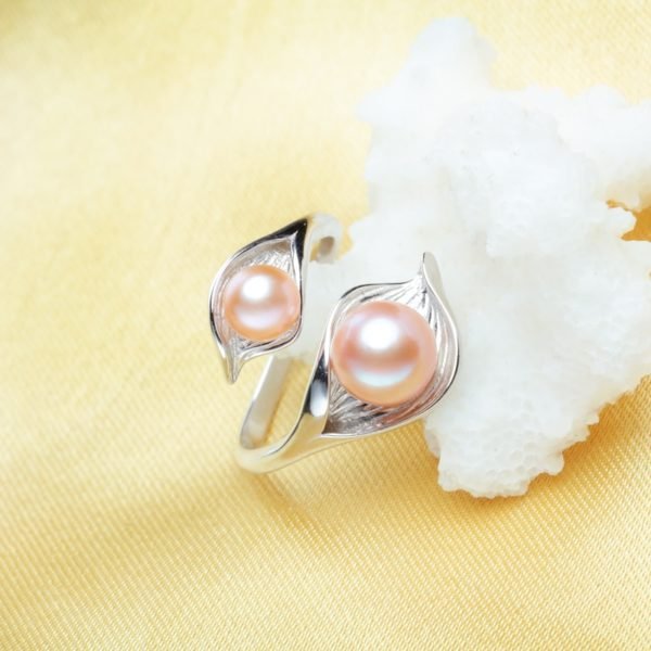 FENASY freshwater natural Double Pearl Ring for women,bohemia Fashion Statement Cocktail S925 Sterling silver leaf Ring 2018 New - Image 3