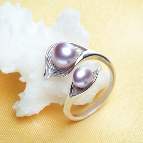 FENASY freshwater natural Double Pearl Ring for women,bohemia Fashion Statement Cocktail S925 Sterling silver leaf Ring 2018 New - Image 4
