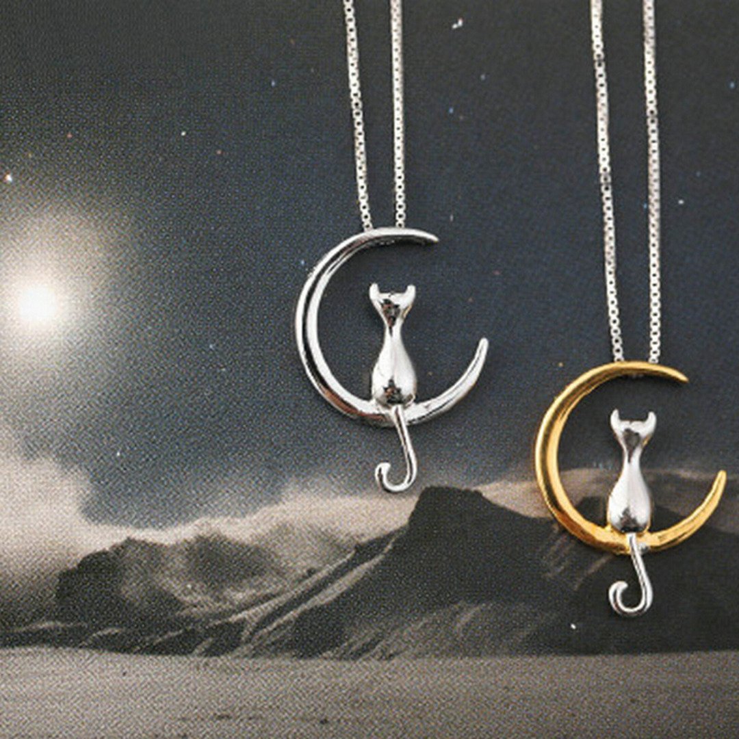 Fashion Cat Moon Pendant Necklace Charm Silver Gold Color Link Chain Necklace For Pet Lucky Jewelry For Women Gift Shellhard - Image 2