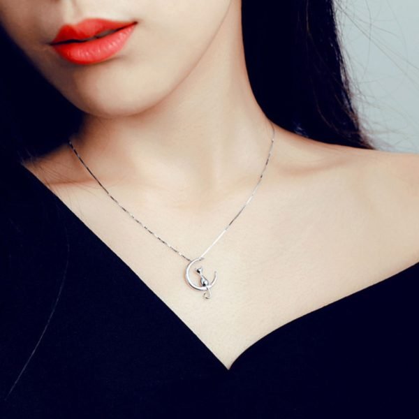 Fashion Cat Moon Pendant Necklace Charm Silver Gold Color Link Chain Necklace For Pet Lucky Jewelry For Women Gift Shellhard - Image 3
