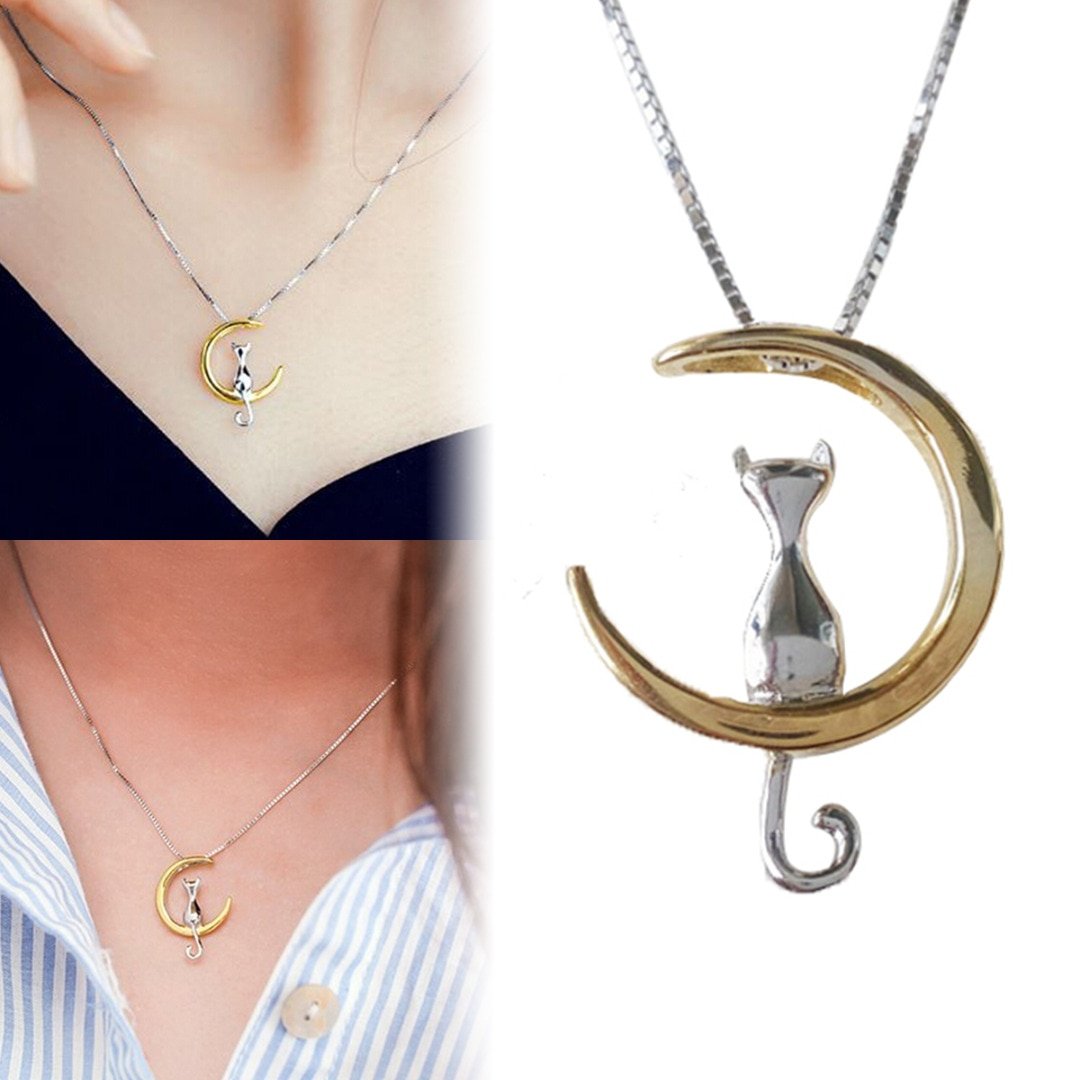 Fashion Cat Moon Pendant Necklace Charm Silver Gold Color Link Chain Necklace For Pet Lucky Jewelry For Women Gift Shellhard - Image 4