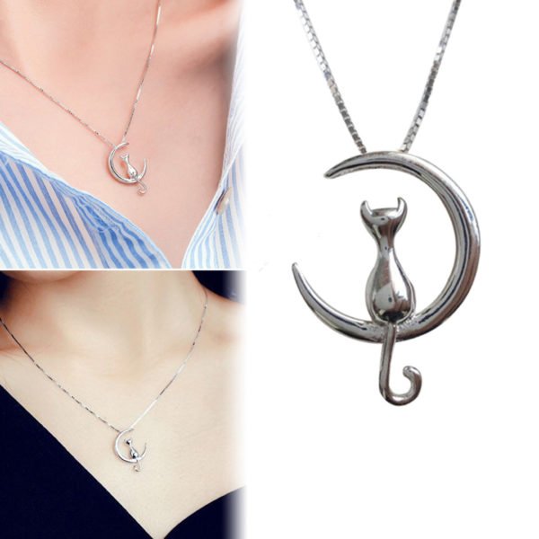 Fashion Cat Moon Pendant Necklace Charm Silver Gold Color Link Chain Necklace For Pet Lucky Jewelry For Women Gift Shellhard - Image 5