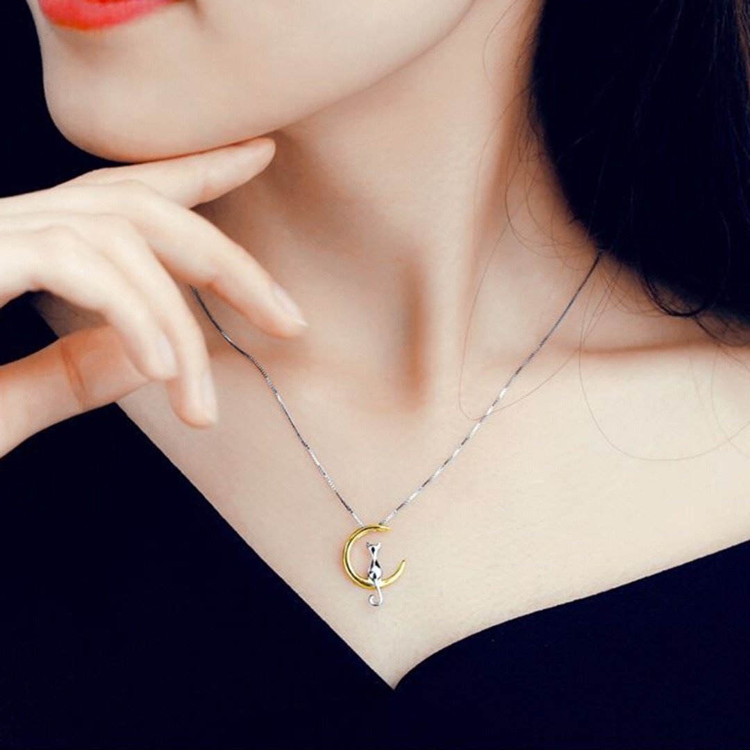 Fashion Cat Moon Pendant Necklace Charm Silver Gold Color Link Chain Necklace For Pet Lucky Jewelry For Women Gift Shellhard - Image 6