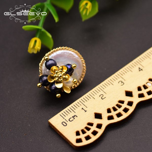 GLSEEVO 925 Sterling Silver Natural Baroque Flat Pearl Stud Earrings For Women Wedding Flower Earrings Fine Jewelry GE0650 - Image 4