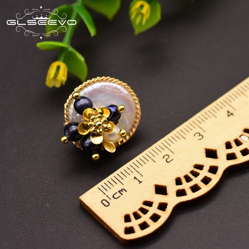 GLSEEVO 925 Sterling Silver Natural Baroque Flat Pearl Stud Earrings For Women Wedding Flower Earrings Fine Jewelry GE0650 - Image 4