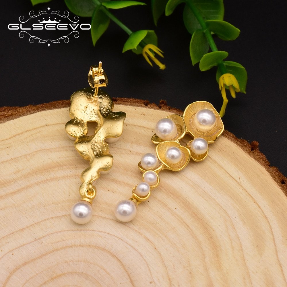 GLSEEVO Fashionable White Shell Pearl Drop Earrings For Women Female Handmade Plant Wedding Dangle Earring Jewelry Brinco GE0330 - Image 2
