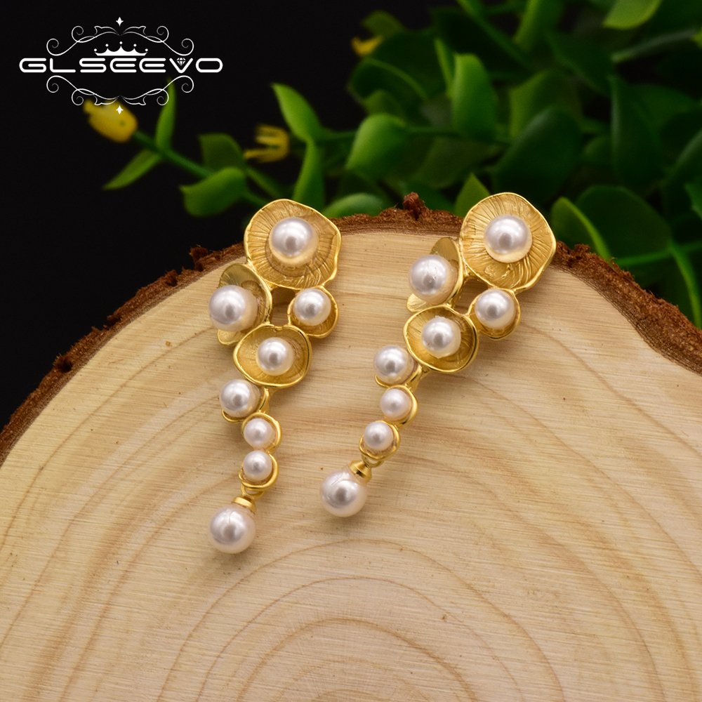 GLSEEVO Fashionable White Shell Pearl Drop Earrings For Women Female Handmade Plant Wedding Dangle Earring Jewelry Brinco GE0330 - Image 3