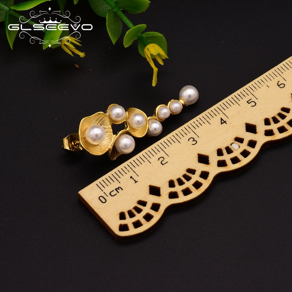 GLSEEVO Fashionable White Shell Pearl Drop Earrings For Women Female Handmade Plant Wedding Dangle Earring Jewelry Brinco GE0330 - Image 5