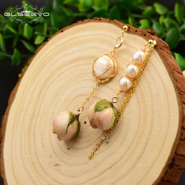 GLSEEVO Natural Fresh Water Baroque Pearl Dangle Earring Flower Drop Earrings Gifts For Women Fine Jewelry Customizable GE0492 - Image 3