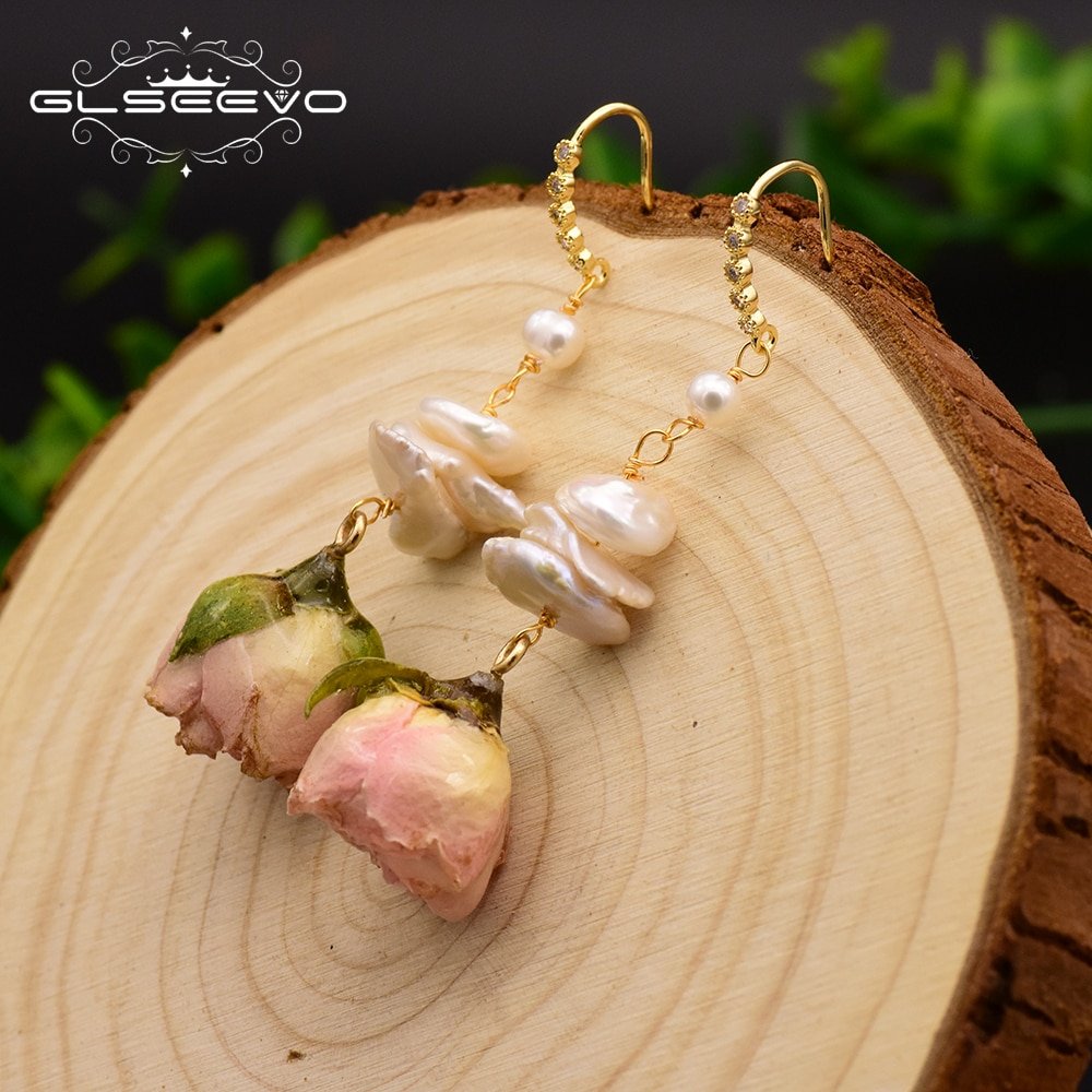 GLSEEVO Natural Fresh Water Baroque Pearl Dangle Earring Flower Drop Earrings Gifts For Women Fine Jewelry Customizable GE0492 - Image 5