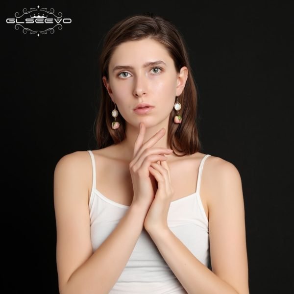 GLSEEVO Natural Fresh Water Baroque Pearl Dangle Earring Flower Drop Earrings Gifts For Women Fine Jewelry Customizable GE0492 - Image 6