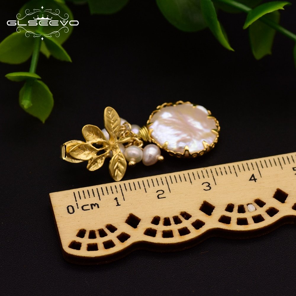 GLSEEVO Natural Fresh Water Baroque Pearl Drop Earrings Women Plant Leaves Dangle Earrings Luxury Handmade Fine Jewelry GE0308 - Image 3