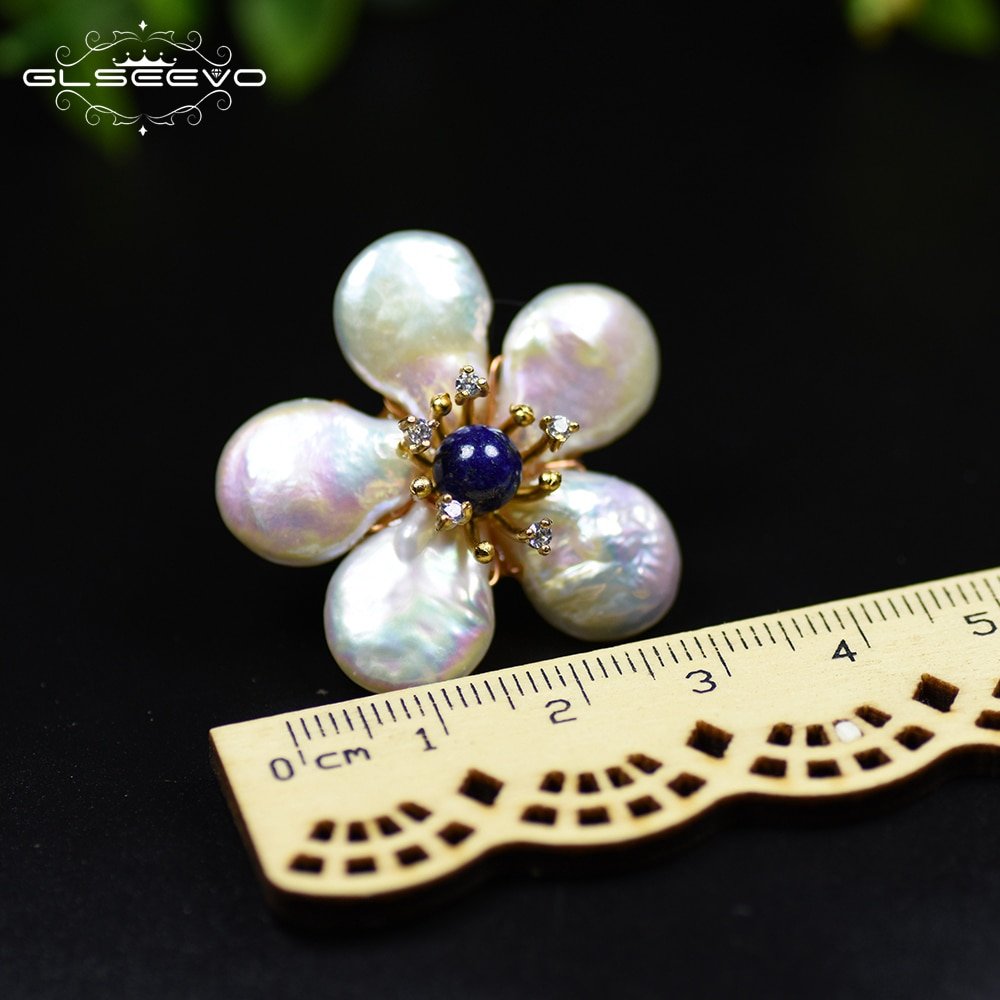 GLSEEVO Natural Fresh Water Baroque Pearl Lapis Lazuli Flower 925 Sterling Silver Stud Earring For Women Fine Jewellery GE0598 - Image 2