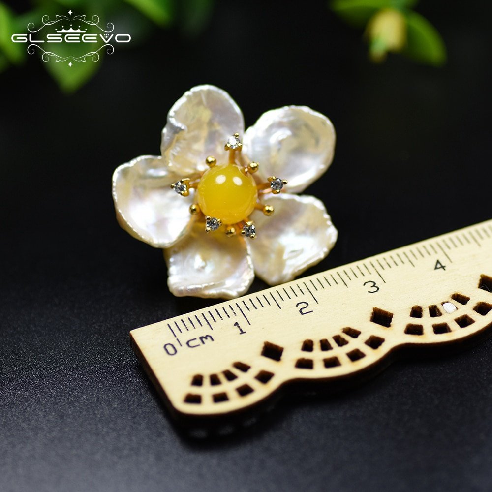 GLSEEVO Natural Fresh Water Baroque Pearl Lapis Lazuli Flower 925 Sterling Silver Stud Earring For Women Fine Jewellery GE0598 - Image 4