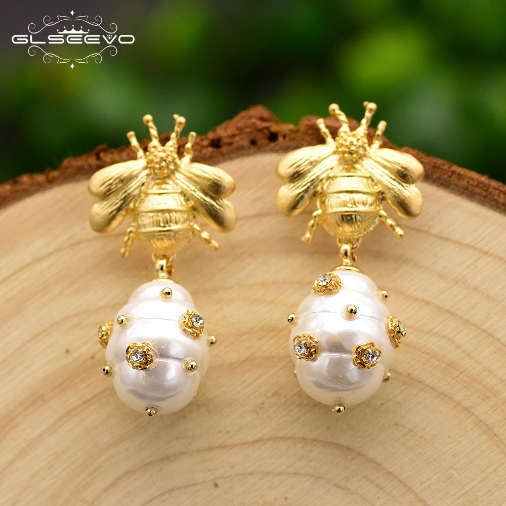 GLSEEVO Original Design Natural Shell Beads Drop Earrings For Women Gift Bee Dangle Earrings Luxury Fine Jewlery GE0665 - Image 2