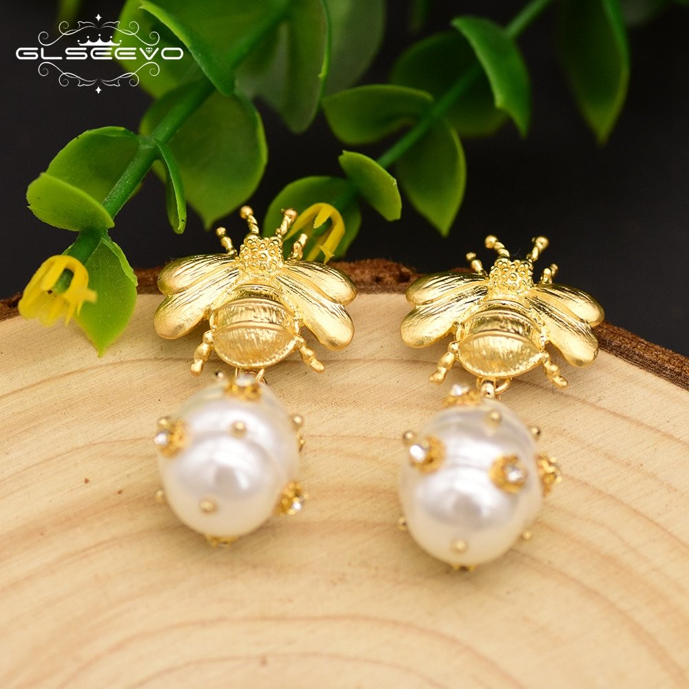 GLSEEVO Original Design Natural Shell Beads Drop Earrings For Women Gift Bee Dangle Earrings Luxury Fine Jewlery GE0665 - Image 3