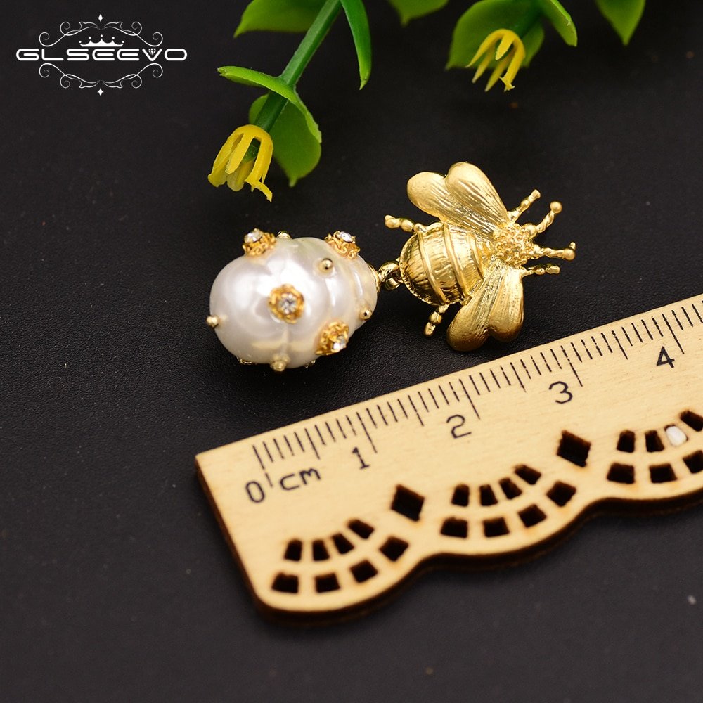 GLSEEVO Original Design Natural Shell Beads Drop Earrings For Women Gift Bee Dangle Earrings Luxury Fine Jewlery GE0665 - Image 4
