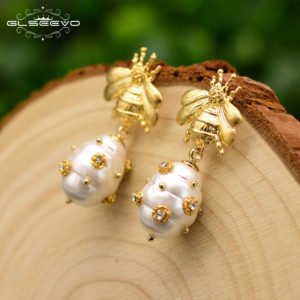 GLSEEVO Original Design Natural Shell Beads Drop Earrings For Women Gift Bee Dangle Earrings Luxury Fine Jewlery GE0665