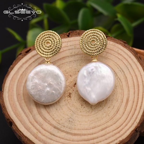 GLSEEVO White Natural Fresh Water Baroque Pearls Round Circle Drop Earrings For Women Engagement Bohemia Dangle Earrings GE0293 - Image 2