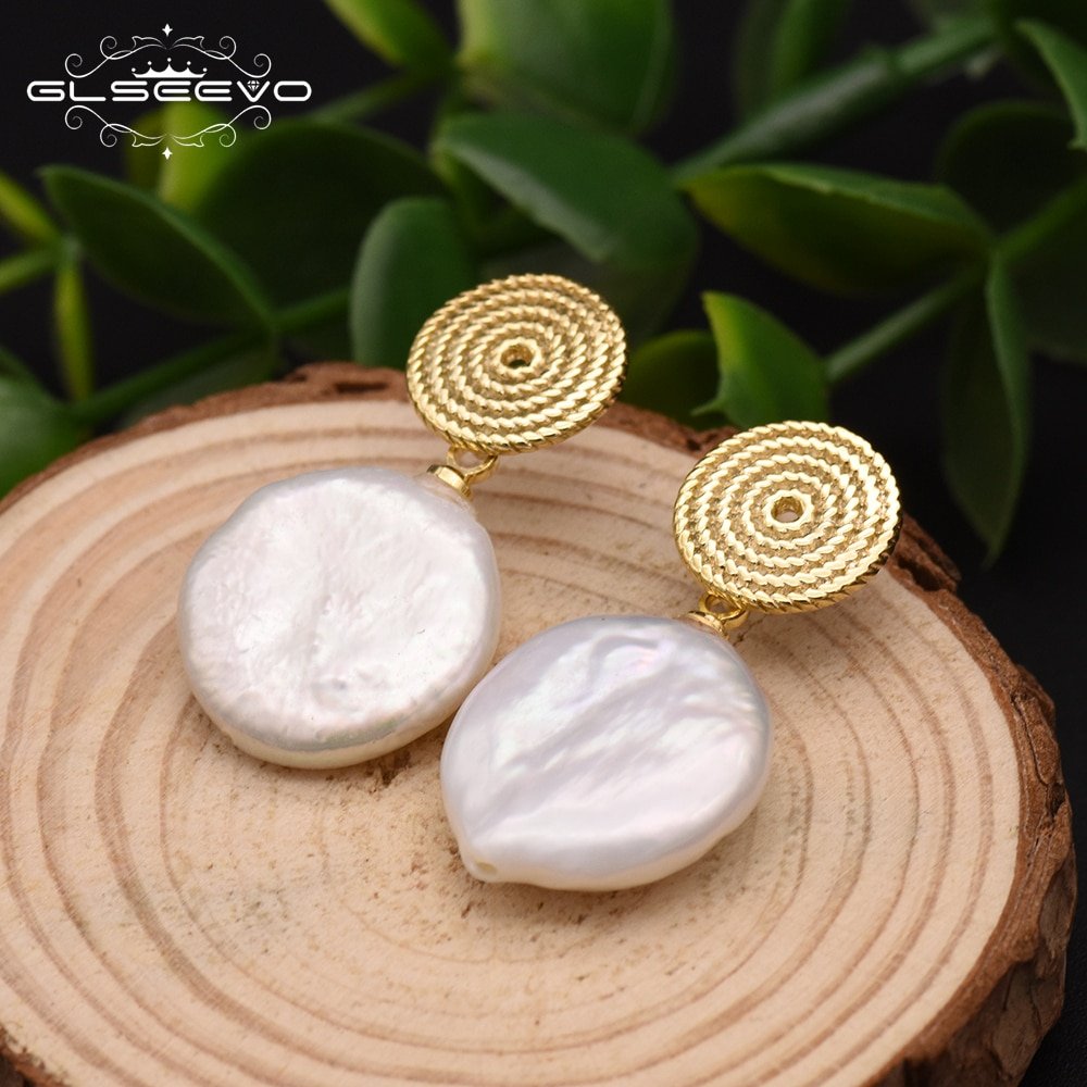 GLSEEVO White Natural Fresh Water Baroque Pearls Round Circle Drop Earrings For Women Engagement Bohemia Dangle Earrings GE0293 - Image 3