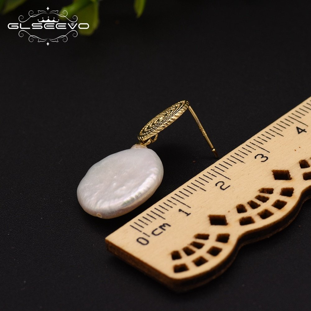 GLSEEVO White Natural Fresh Water Baroque Pearls Round Circle Drop Earrings For Women Engagement Bohemia Dangle Earrings GE0293 - Image 4