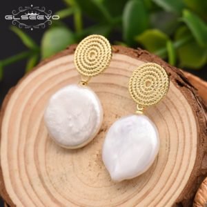 GLSEEVO White Natural Fresh Water Baroque Pearls Round Circle Drop Earrings For Women Engagement Bohemia Dangle Earrings GE0293