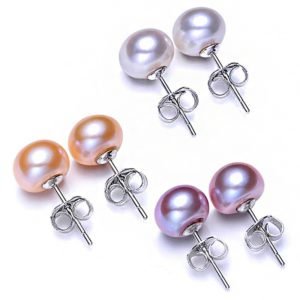 Hot Sale 3 Color 6-9mm 100% 925 Silver Natural Pearl Earrings Classic Fashion Pearl Earrings Jewelry For Women