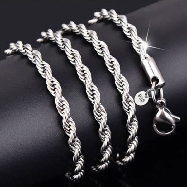 Hot sale Retail Wholesale silver Necklace Women Man necklace 2mm16,18,20,22,24 inch Twist Rope Chain jewelry accesory 925 stamp - Image 2