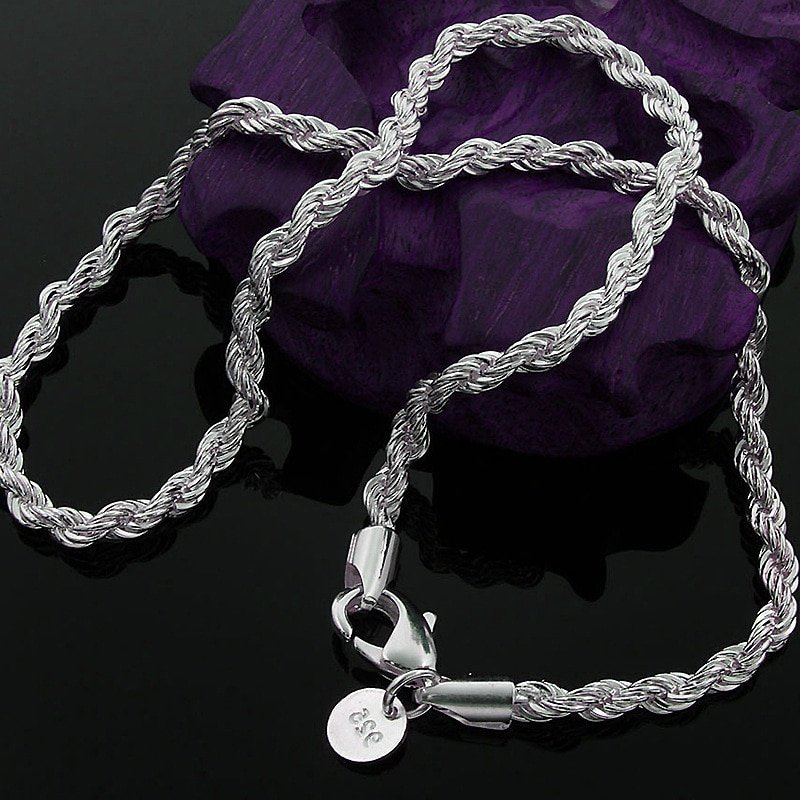 Hot sale Retail Wholesale silver Necklace Women Man necklace 2mm16,18,20,22,24 inch Twist Rope Chain jewelry accesory 925 stamp - Image 3