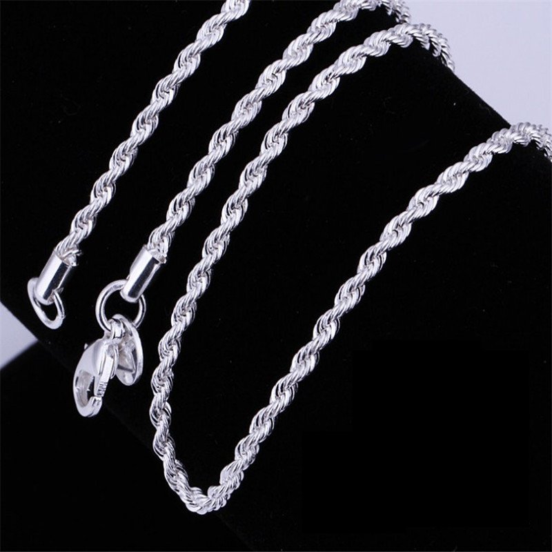 Hot sale Retail Wholesale silver Necklace Women Man necklace 2mm16,18,20,22,24 inch Twist Rope Chain jewelry accesory 925 stamp