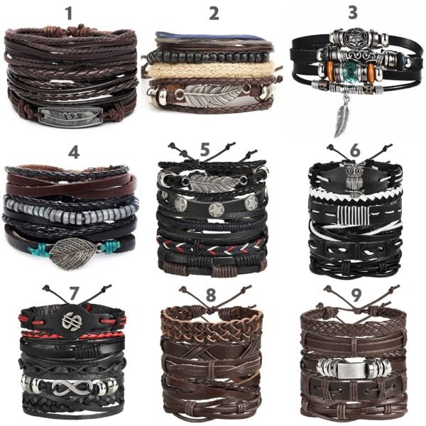 IF ME Vintage Leaf Feather Multilayer Leather Bracelet Men Fashion Braided Handmade Star Rope Wrap Bracelets & Bangles Male Gift - Image 3