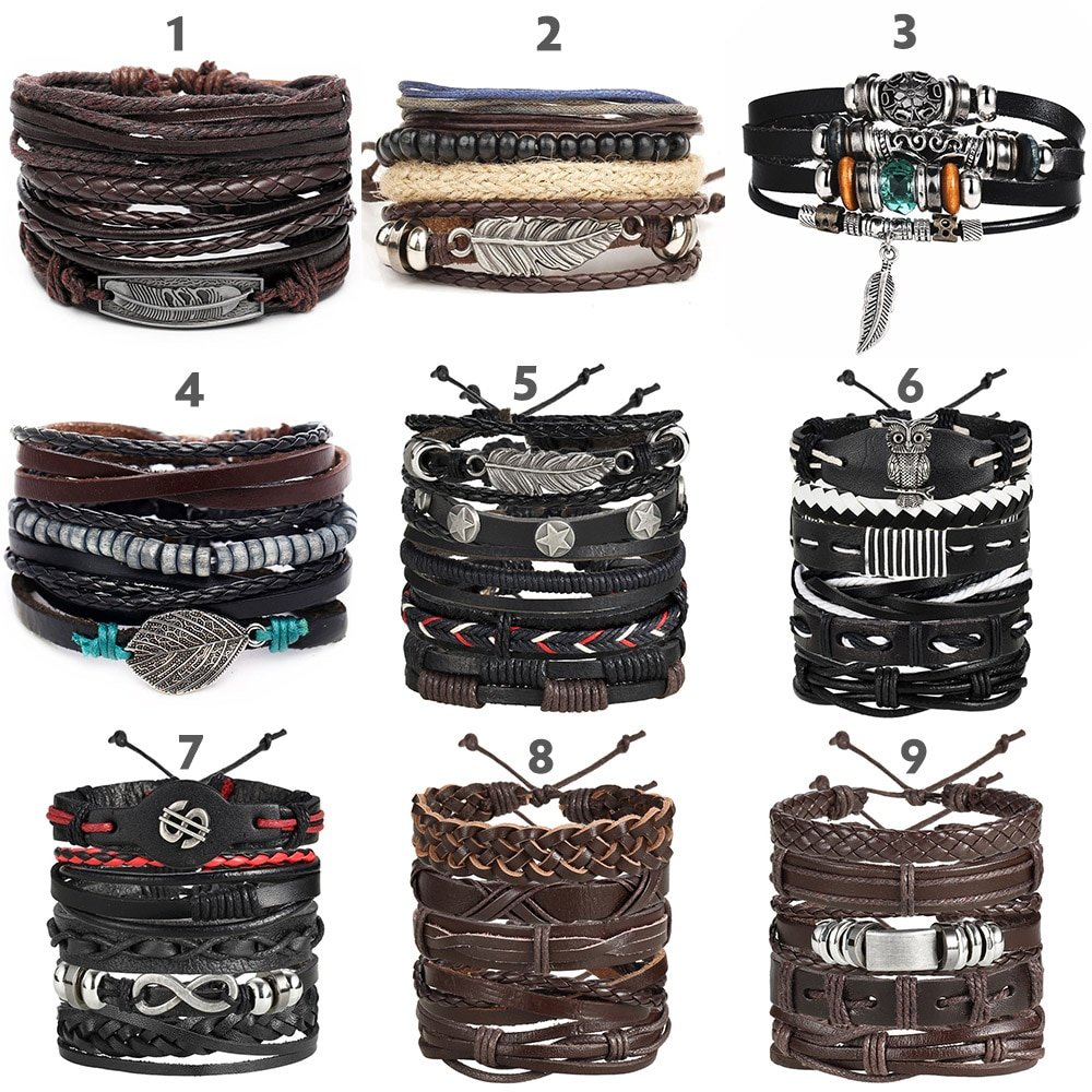 IF ME Vintage Leaf Feather Multilayer Leather Bracelet Men Fashion Braided Handmade Star Rope Wrap Bracelets & Bangles Male Gift - Image 3